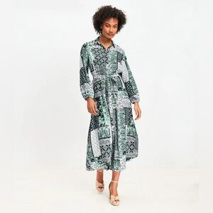 Loft Patchwork Tie Waist Midi Dress | Online Exclusive